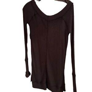 Free People Womens Black Waffle Knit Long Sleeves Thermal Shirt Sz SP NWT